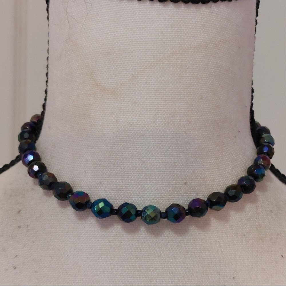 Vintage Iridescent Blue Faceted Bead Choker Necklace or Bracelet